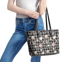 Hawaiian Ocean Seashells Leather Tote Bag Black Palaka Pattern