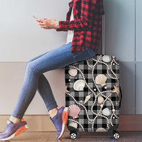 Hawaiian Ocean Seashells Luggage Cover Black Palaka Pattern