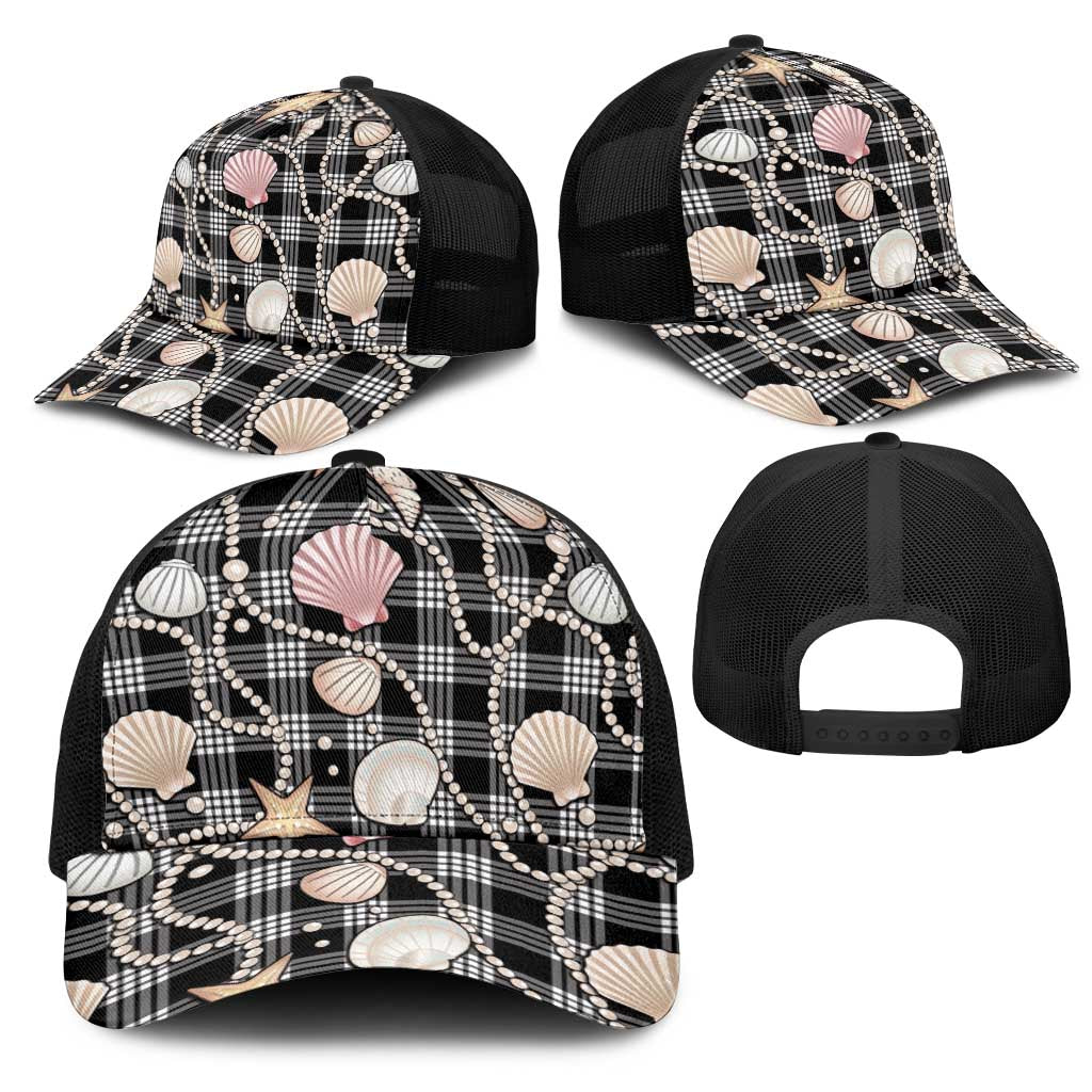 Hawaiian Ocean Seashells Mesh Trucker Cap Black Palaka Pattern