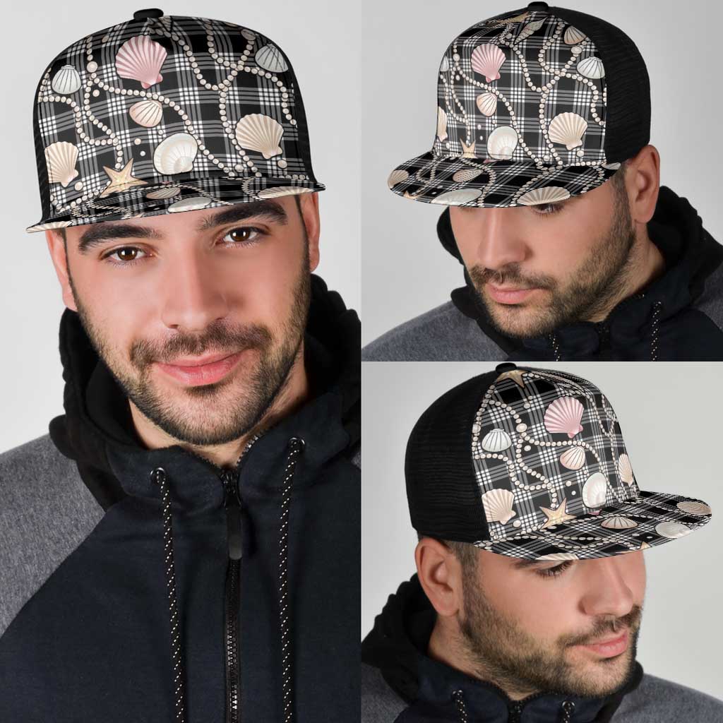 Hawaiian Ocean Seashells Mesh Trucker Cap Black Palaka Pattern