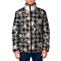Hawaiian Ocean Seashells Padded Jacket Black Palaka Pattern