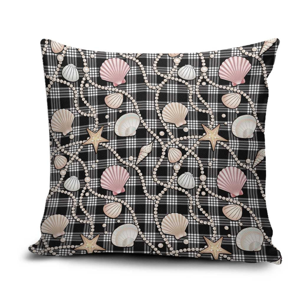 Hawaiian Ocean Seashells Pillow Cover Black Palaka Pattern