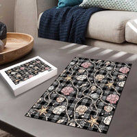Hawaiian Ocean Seashells Puzzle Black Palaka Pattern