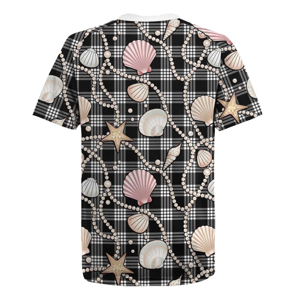 Hawaiian Ocean Seashells Rugby Jersey Black Palaka Pattern