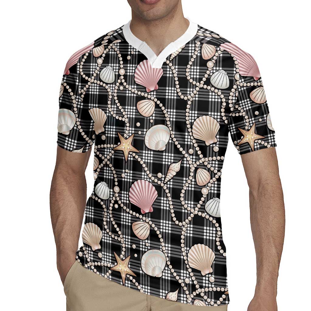 Hawaiian Ocean Seashells Rugby Jersey Black Palaka Pattern