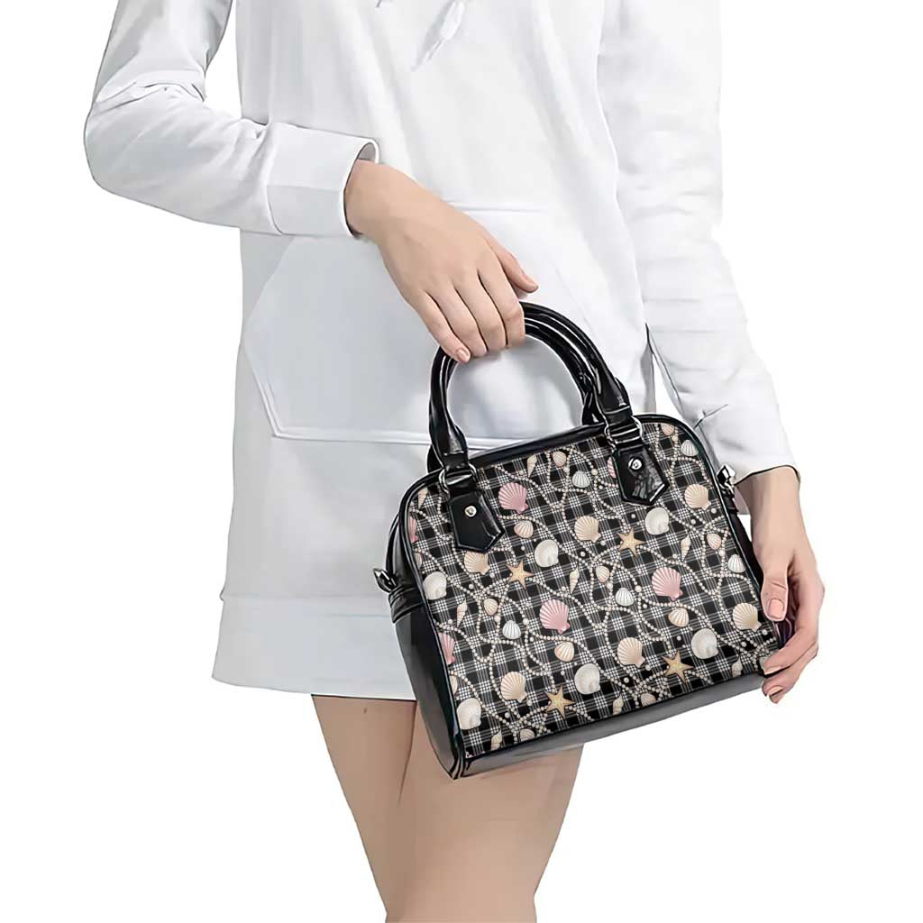 Hawaiian Ocean Seashells Shoulder Handbag Black Palaka Pattern LT01 - Polynesian Pride