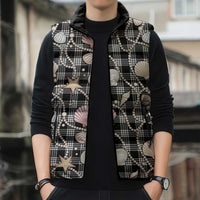 Hawaiian Ocean Seashells Sleeveless Puffer Jacket Black Palaka Pattern