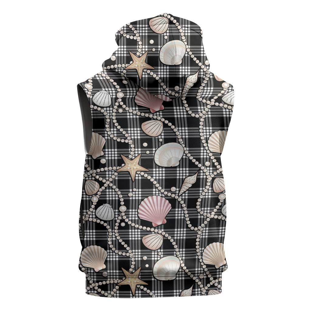 Hawaiian Ocean Seashells Sleeveless Zip Hoodie Black Palaka Pattern