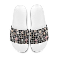 Hawaiian Ocean Seashells Slide Sandals Black Palaka Pattern