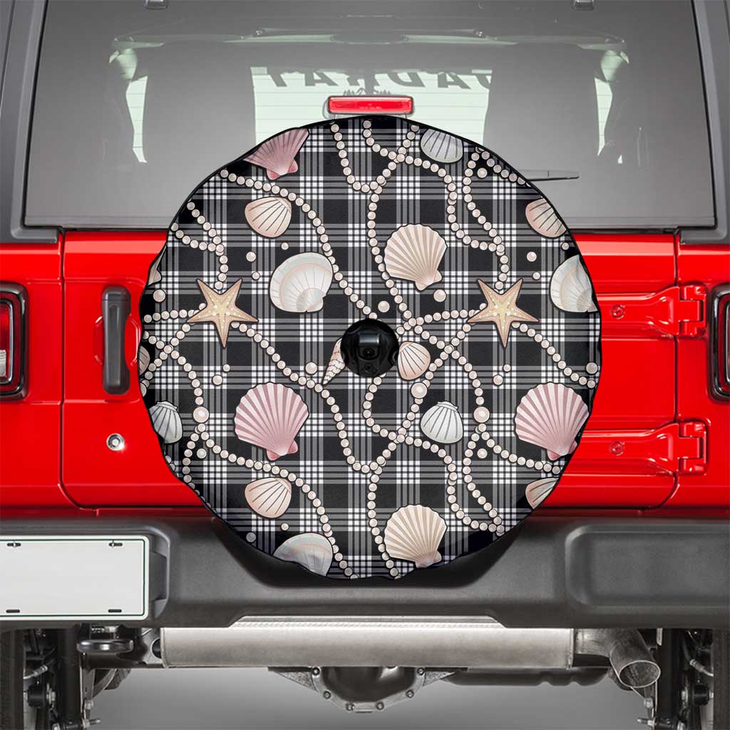 Hawaiian Ocean Seashells Spare Tire Cover Black Palaka Pattern