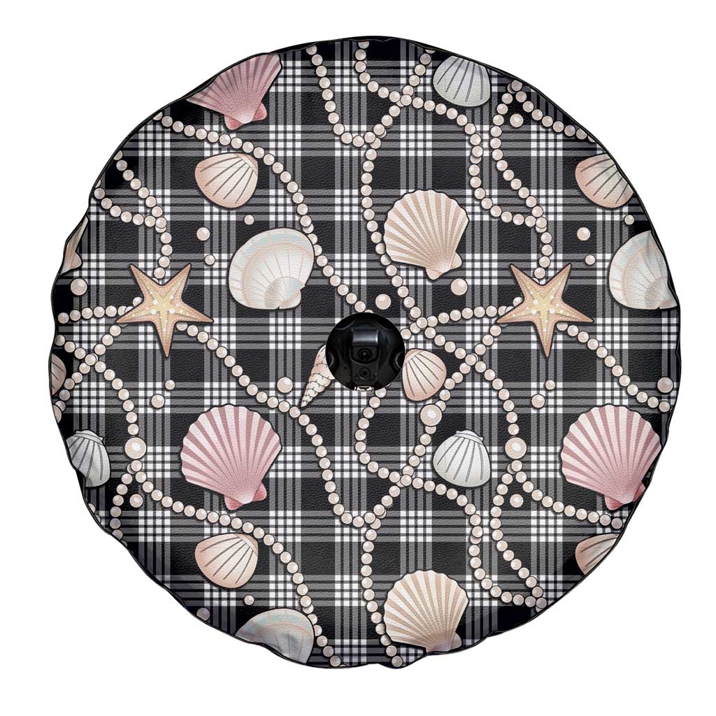 Hawaiian Ocean Seashells Spare Tire Cover Black Palaka Pattern