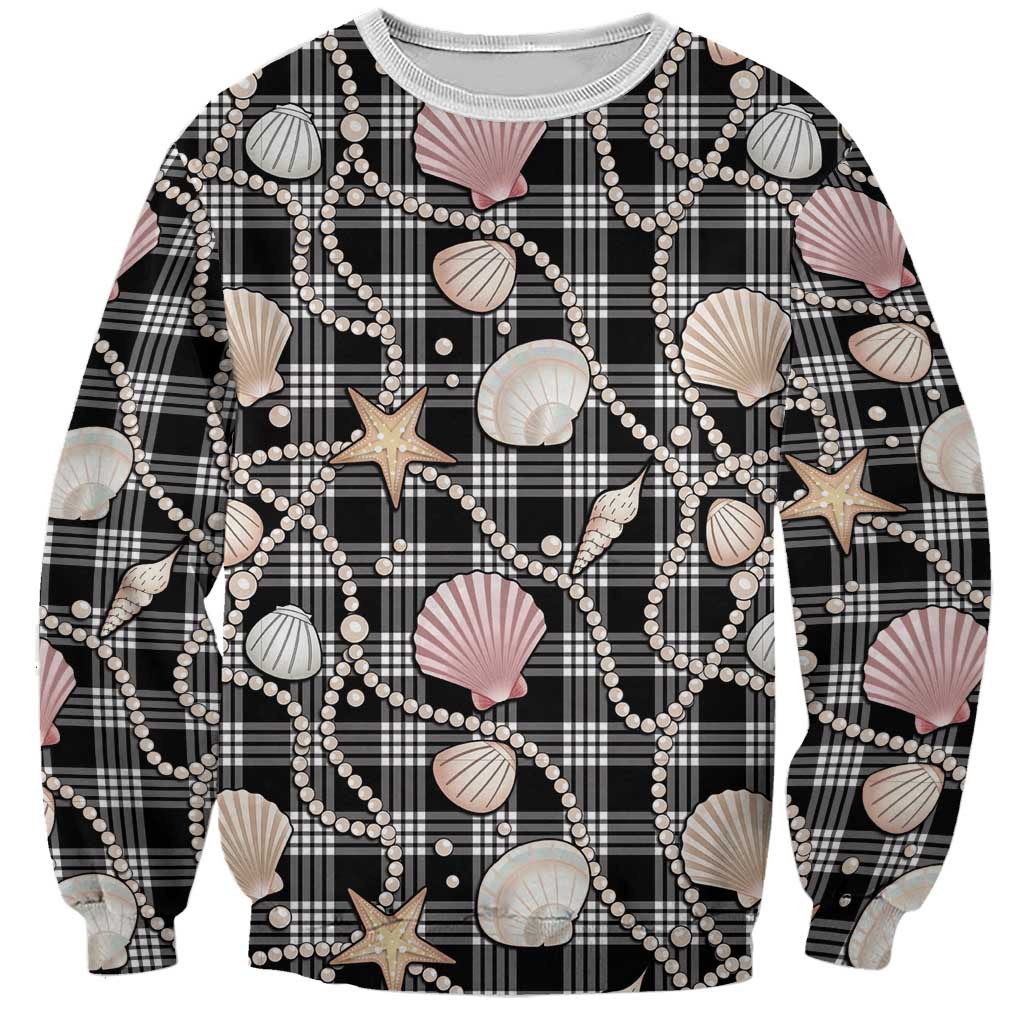 Hawaiian Ocean Seashells Sweatshirt Black Palaka Pattern