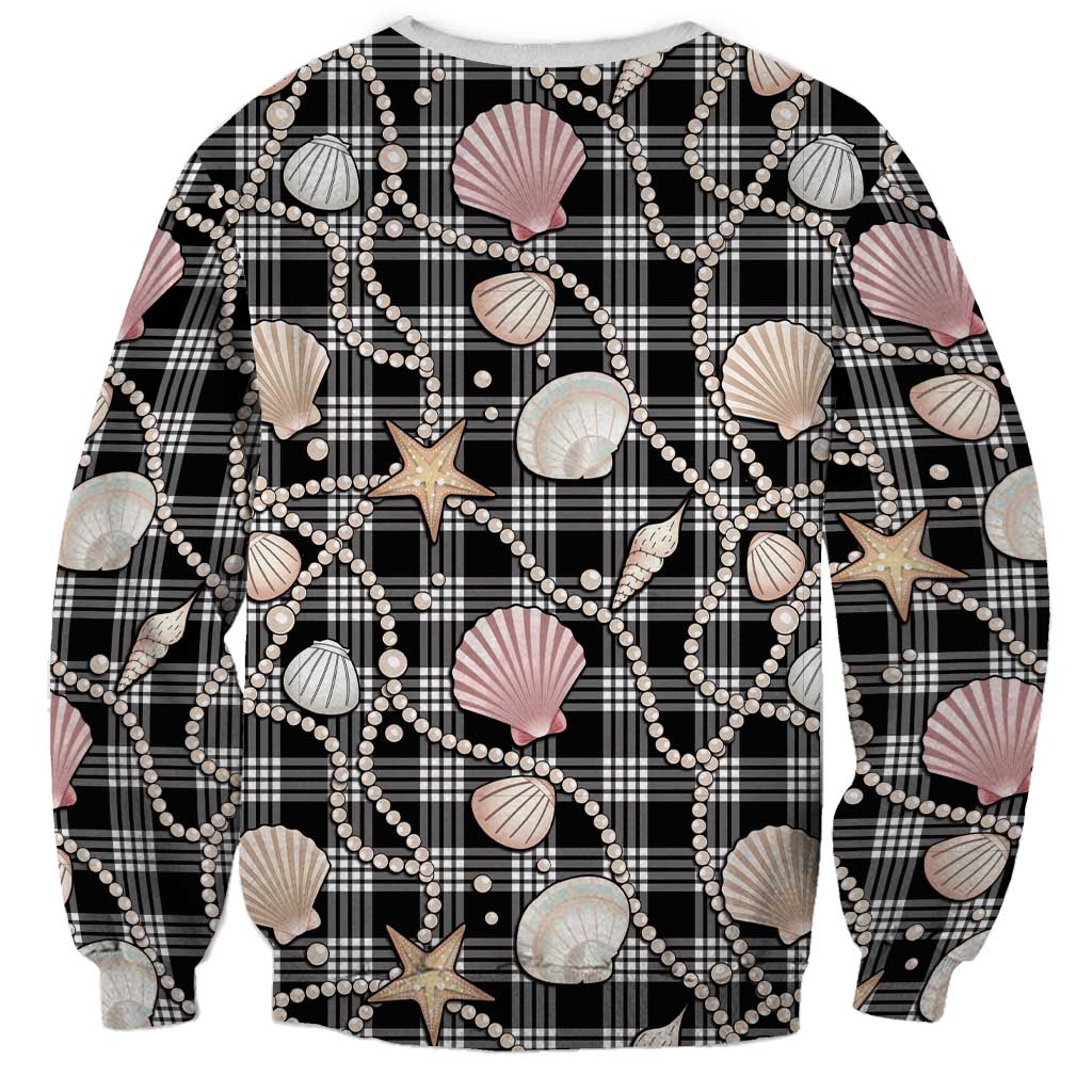 Hawaiian Ocean Seashells Sweatshirt Black Palaka Pattern