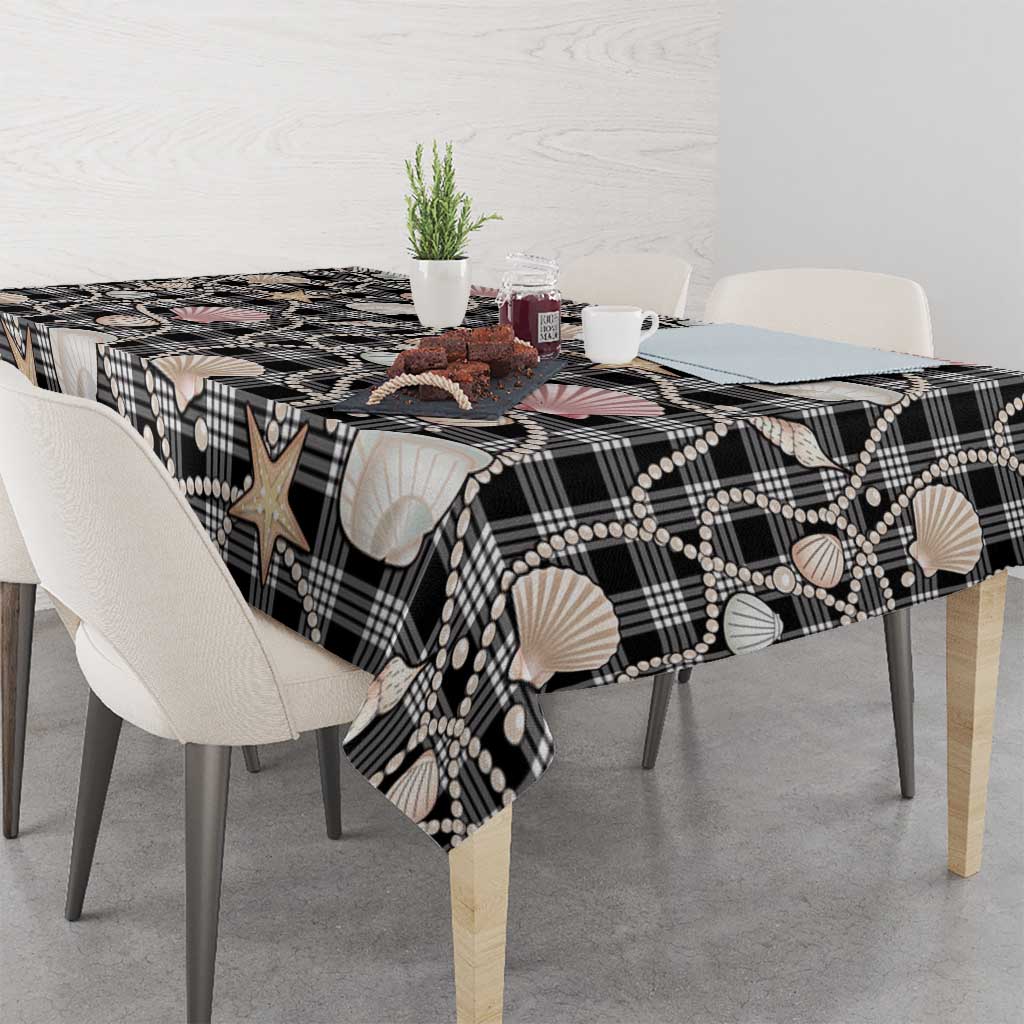 Hawaiian Ocean Seashells Tablecloth Black Palaka Pattern