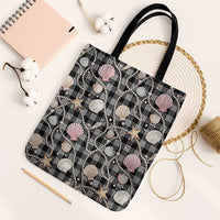 Hawaiian Ocean Seashells Tote Bag Black Palaka Pattern