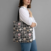 Hawaiian Ocean Seashells Tote Bag Black Palaka Pattern