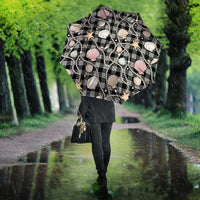 Hawaiian Ocean Seashells Umbrella Black Palaka Pattern