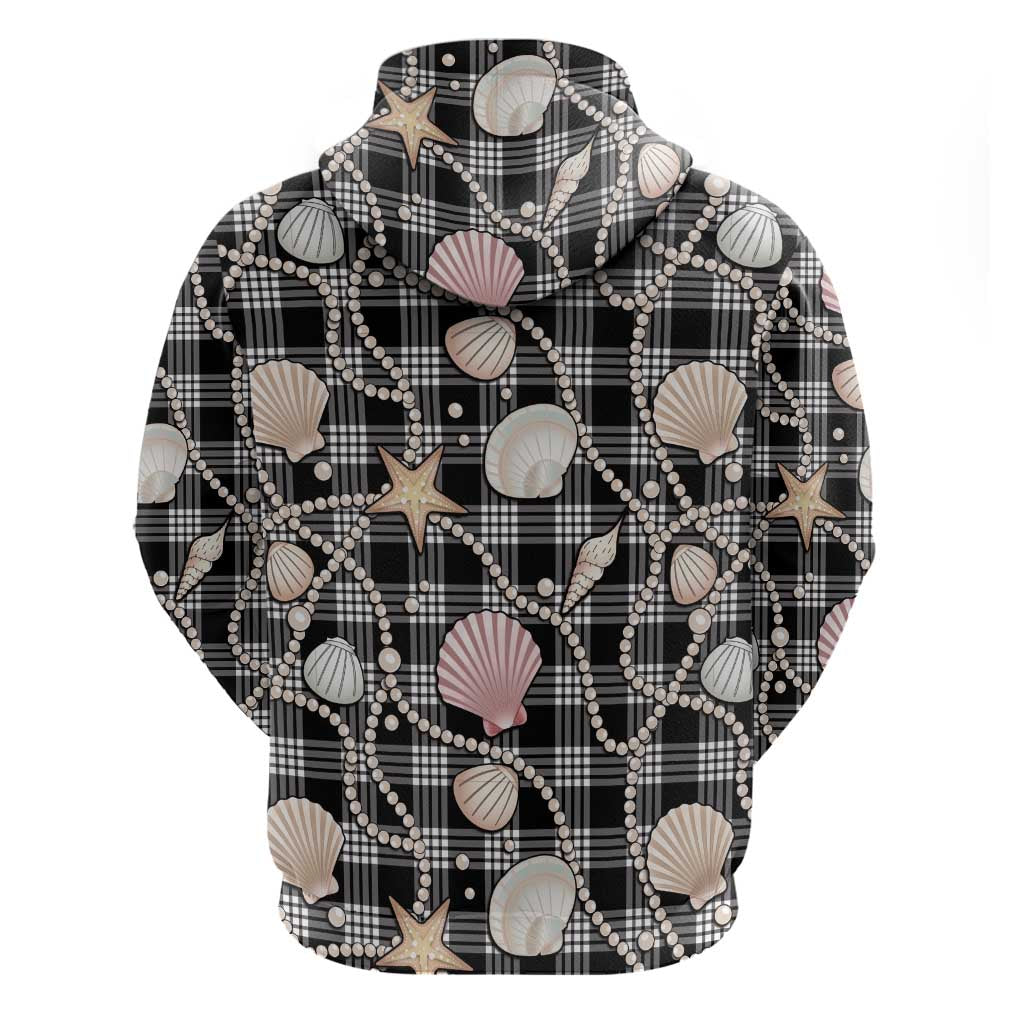 Hawaiian Ocean Seashells Zip Hoodie Black Palaka Pattern