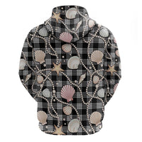 Hawaiian Ocean Seashells Zip Hoodie Black Palaka Pattern