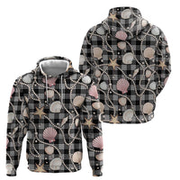 Hawaiian Ocean Seashells Zip Hoodie Black Palaka Pattern