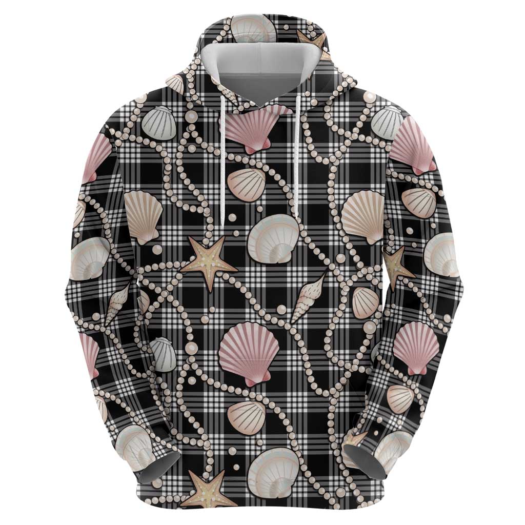 Hawaiian Ocean Seashells Zip Hoodie Black Palaka Pattern