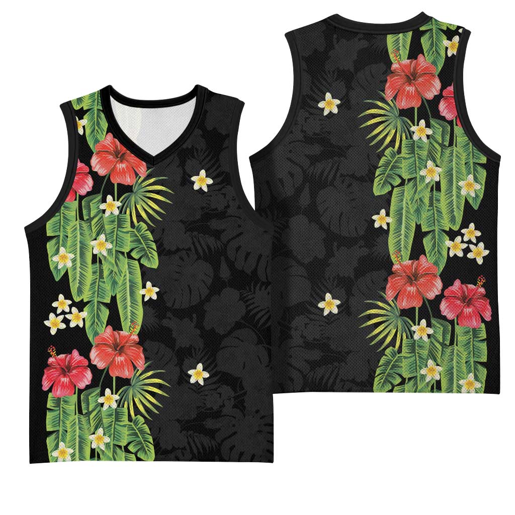 Hawaiian Hibiscus Plumeria Basketball Jersey Tropical Leaves LT01 - Polynesian Pride