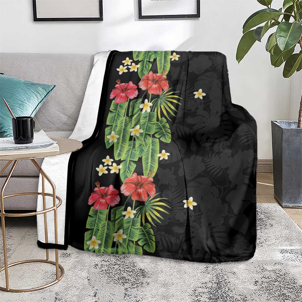 Hawaiian Hibiscus Plumeria Blanket Tropical Leaves