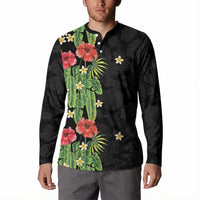 Hawaiian Hibiscus Plumeria Button Sweatshirt Tropical Leaves