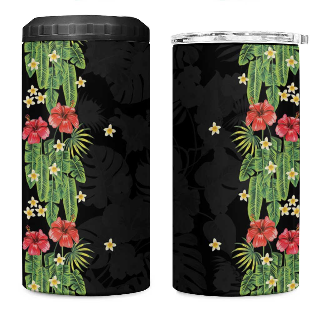 Hawaiian Hibiscus Plumeria 4 in 1 Can Cooler Tumbler Tropical Leaves LT01 One Size: 16 oz Black - Polynesian Pride
