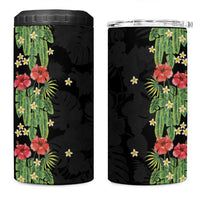 Hawaiian Hibiscus Plumeria 4 in 1 Can Cooler Tumbler Tropical Leaves LT01 One Size: 16 oz Black - Polynesian Pride