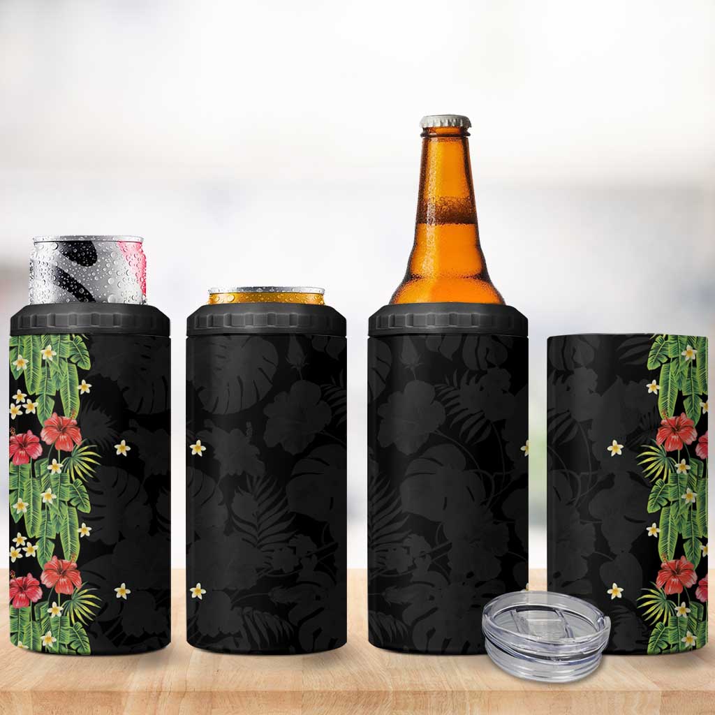 Hawaiian Hibiscus Plumeria 4 in 1 Can Cooler Tumbler Tropical Leaves LT01 - Polynesian Pride