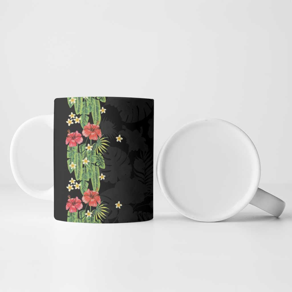 Hawaiian Hibiscus Plumeria Ceramic Mug Tropical Leaves