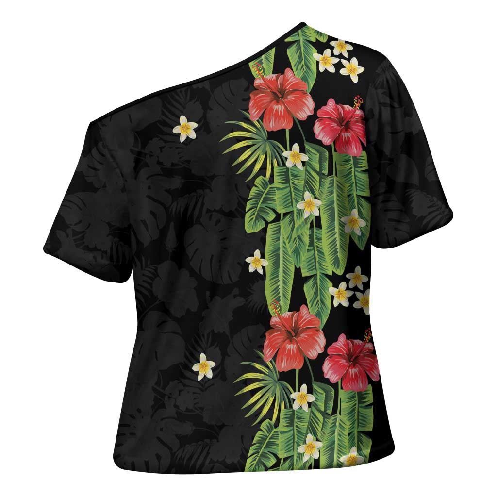 Hawaiian Hibiscus Plumeria Cross Shoulder Shirt Tropical Leaves LT01 - Polynesian Pride