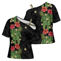 Hawaiian Hibiscus Plumeria Cross Shoulder Shirt Tropical Leaves LT01 - Polynesian Pride