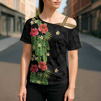 Hawaiian Hibiscus Plumeria Cross Shoulder Shirt Tropical Leaves LT01 - Polynesian Pride