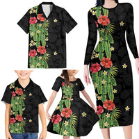 Hawaiian Hibiscus Plumeria Family Matching Long Sleeve Bodycon Dress and Hawaiian Shirt Tropical Leaves LT01 - Polynesian Pride