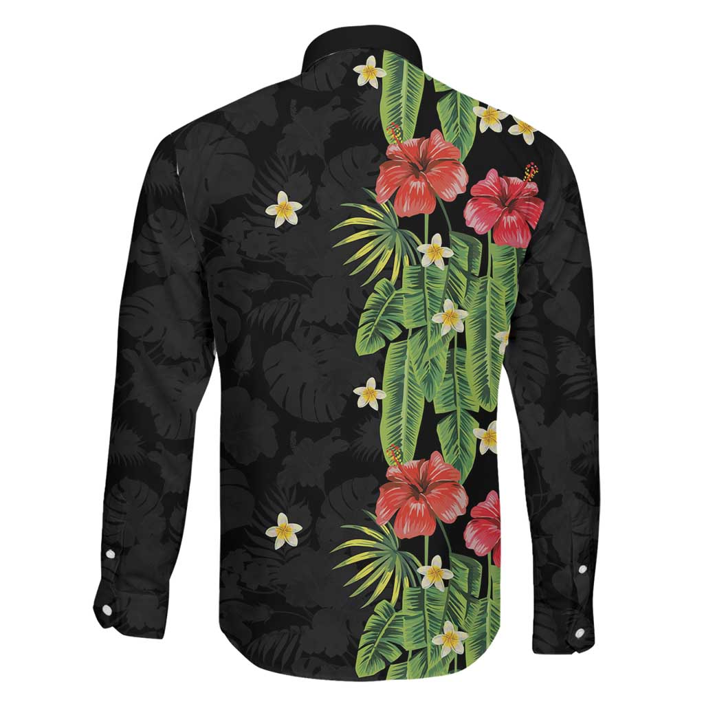 Hawaiian Hibiscus Plumeria Family Matching Long Sleeve Bodycon Dress and Hawaiian Shirt Tropical Leaves LT01 - Polynesian Pride