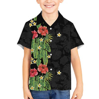 Hawaiian Hibiscus Plumeria Family Matching Long Sleeve Bodycon Dress and Hawaiian Shirt Tropical Leaves LT01 Son's Shirt Black - Polynesian Pride
