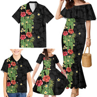 Hawaiian Hibiscus Plumeria Family Matching Mermaid Dress and Hawaiian Shirt Tropical Leaves