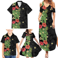 Hawaiian Hibiscus Plumeria Family Matching Summer Maxi Dress and Hawaiian Shirt Tropical Leaves