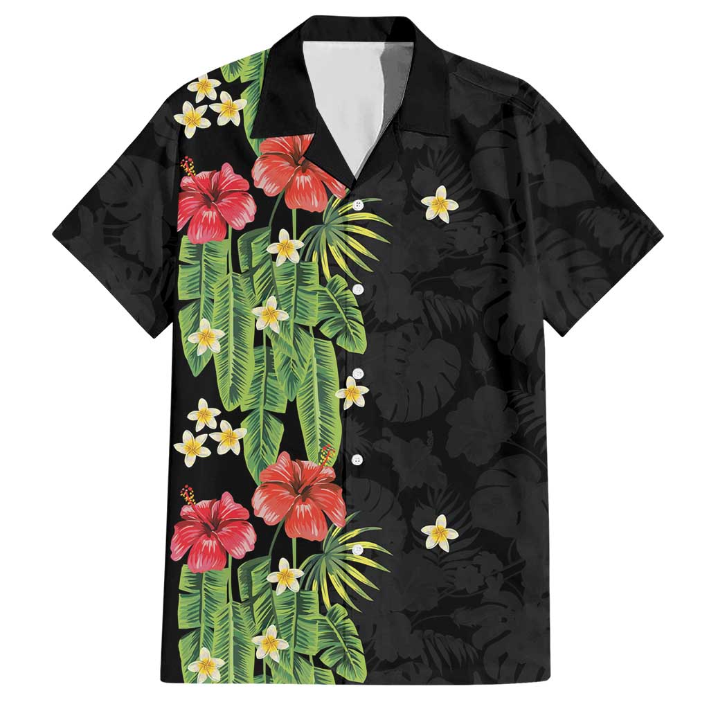 Hawaiian Hibiscus Plumeria Hawaiian Shirt Tropical Leaves LT01 Black - Polynesian Pride