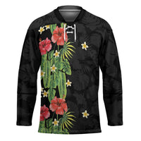 Hawaiian Hibiscus Plumeria Hockey Jersey Tropical Leaves LT01 Unisex Black - Polynesian Pride