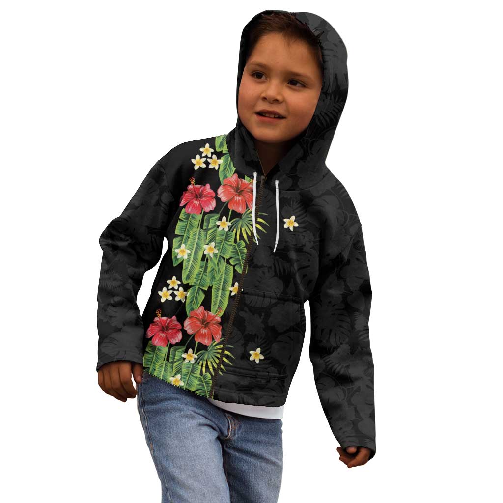 Hawaiian Hibiscus Plumeria Kid Hoodie Tropical Leaves