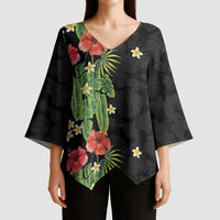 Hawaiian Hibiscus Plumeria Kimono Sleeve Blouse Tropical Leaves