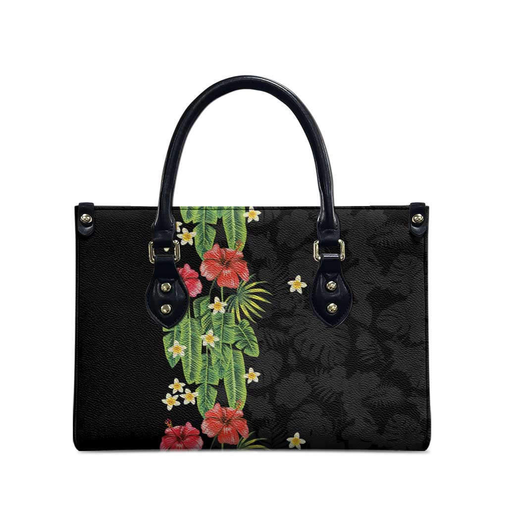 Hawaiian Hibiscus Plumeria Leather Bag Tropical Leaves