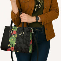 Hawaiian Hibiscus Plumeria Leather Bag Tropical Leaves