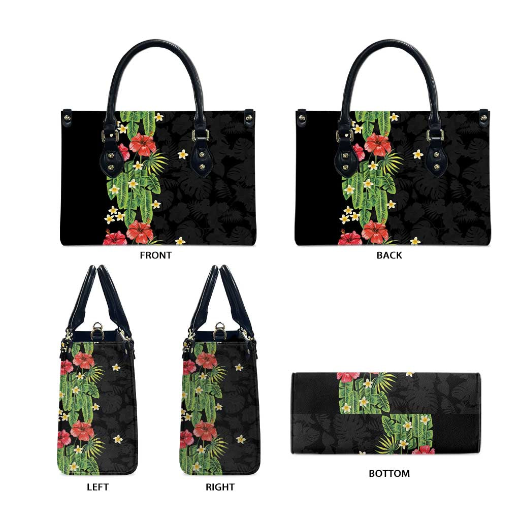 Hawaiian Hibiscus Plumeria Leather Bag Tropical Leaves