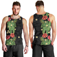 Hawaiian Hibiscus Plumeria Men Tank Top Tropical Leaves