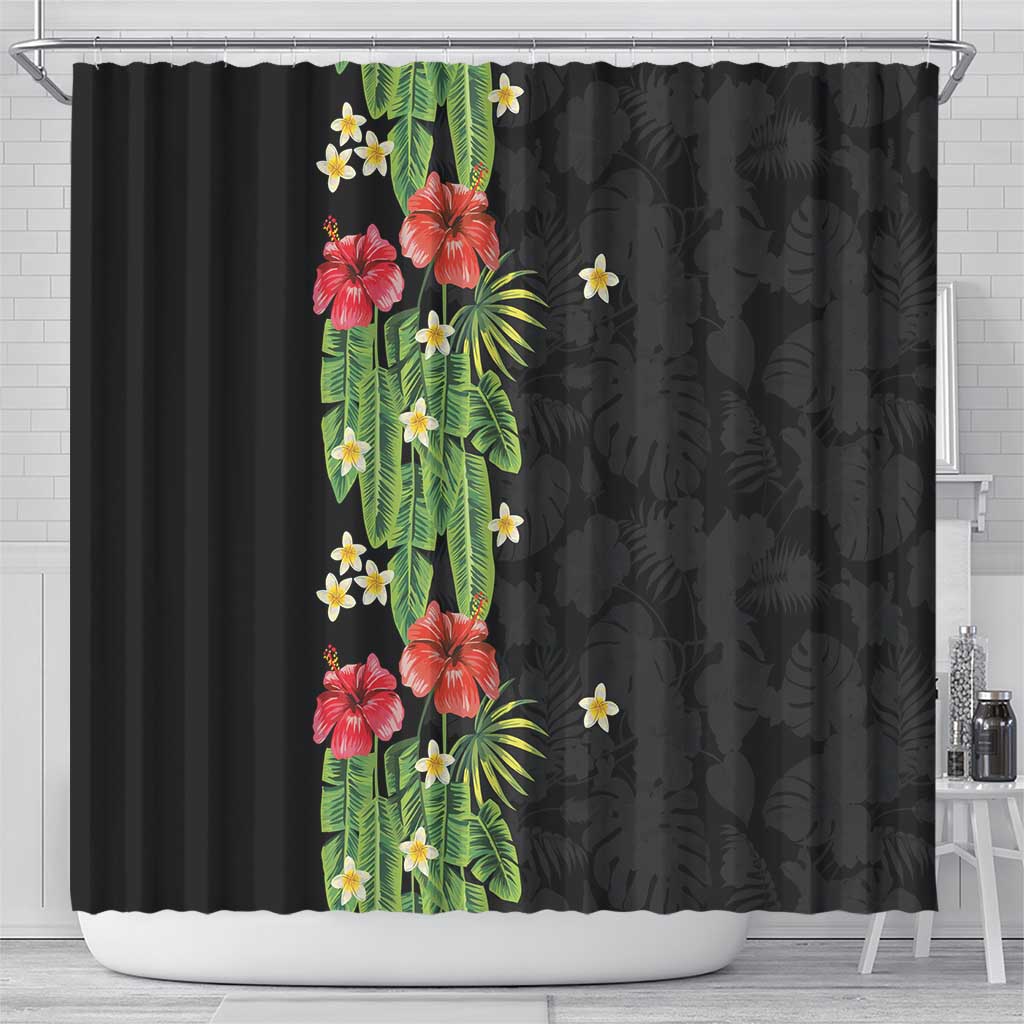 Hawaiian Hibiscus Plumeria Shower Curtain Tropical Leaves