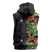 Hawaiian Hibiscus Plumeria Sleeveless Zip Hoodie Tropical Leaves